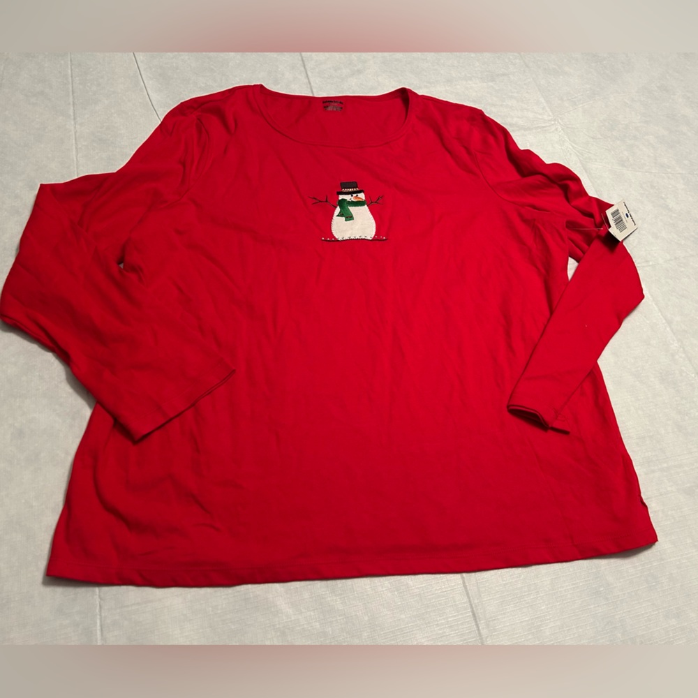 Bobbie Brooks Bright Red Snowman Long Sleeve Top
